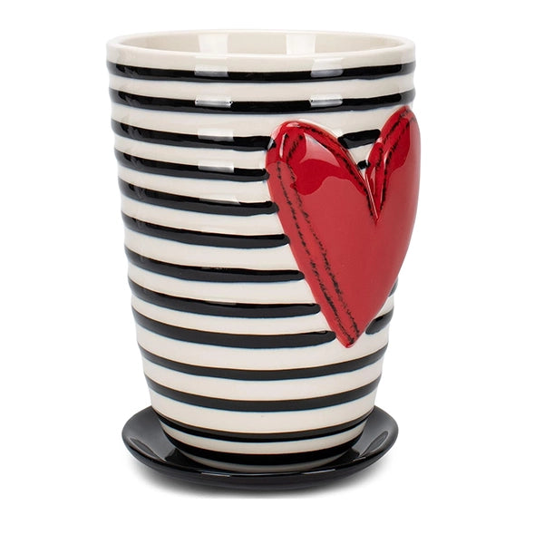  Black White Stripe ceramic Heart pot for succulents