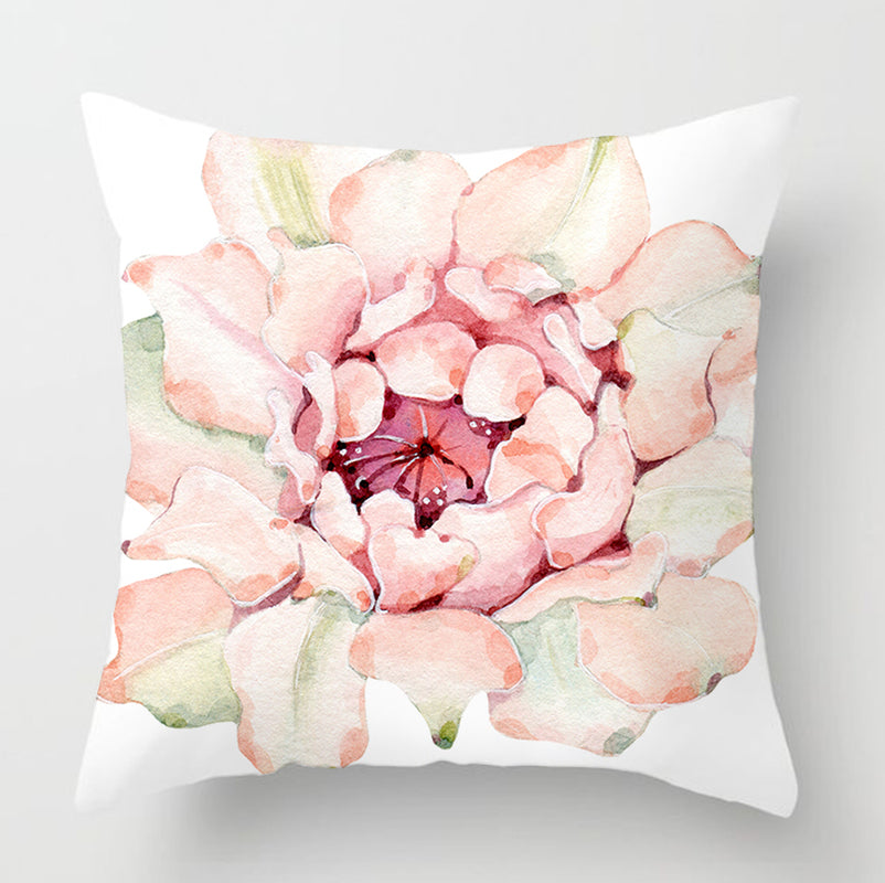 Watercolor Cactus Flowers Green Succulents Cushion Cover