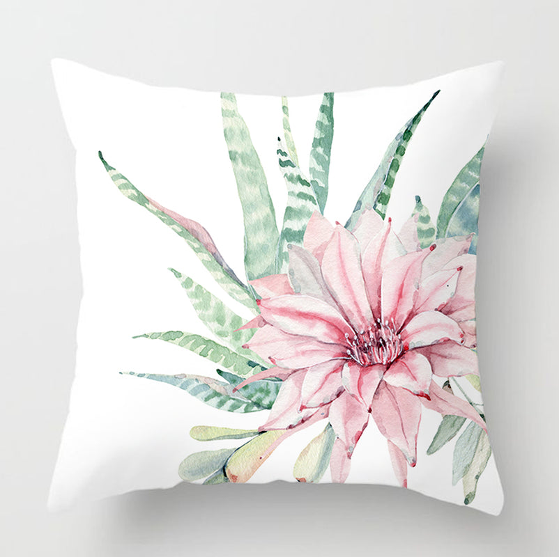 Watercolor Cactus Flowers Green Succulents Cushion Cover