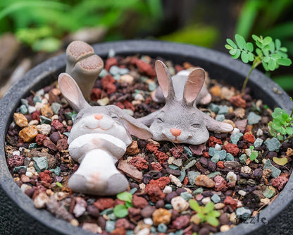 Miniature Small Love Rabbits Sleeping , Fairy Garden Supplies Terrarium Accessories