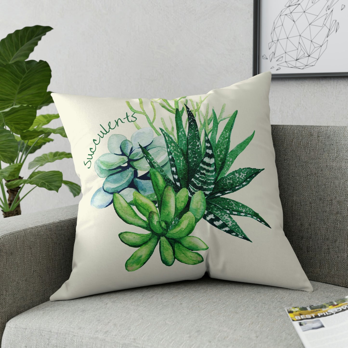 Green Succulent Pillow Home Decor